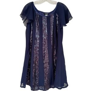 Essentials By A.B.S Sequin‎ Swing Dress Women's Medium Navy Whimsigoth 80s Fairy